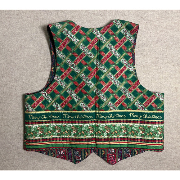Quilted Christmas Vest Handmade Poinsettia Plaid Sz 1X 16 18 Granny Cottage Ugly - Picture 6 of 7
